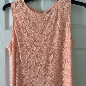 Sharagano Orange Pink Sheath Midi Dress Mock Neck Sleeveless